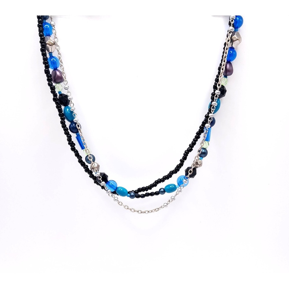 Premier Designs Multi Strand Necklace Boho Beaded Silver Tone